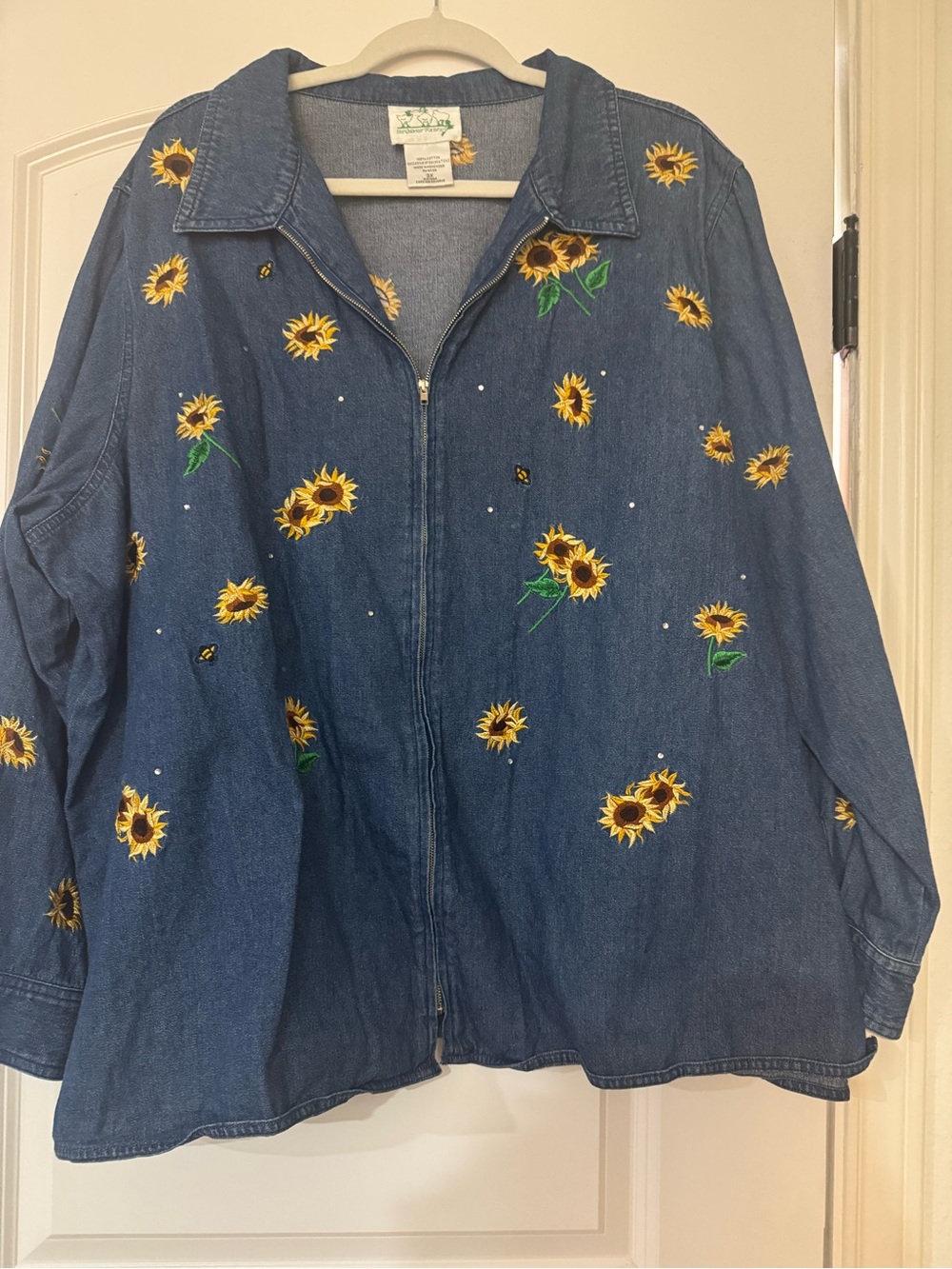 Quacker Factory Denim Jacket with Yellow Sunflower Embroidery